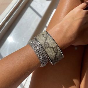 Gucci Monogram Canvas Bangle in Silver